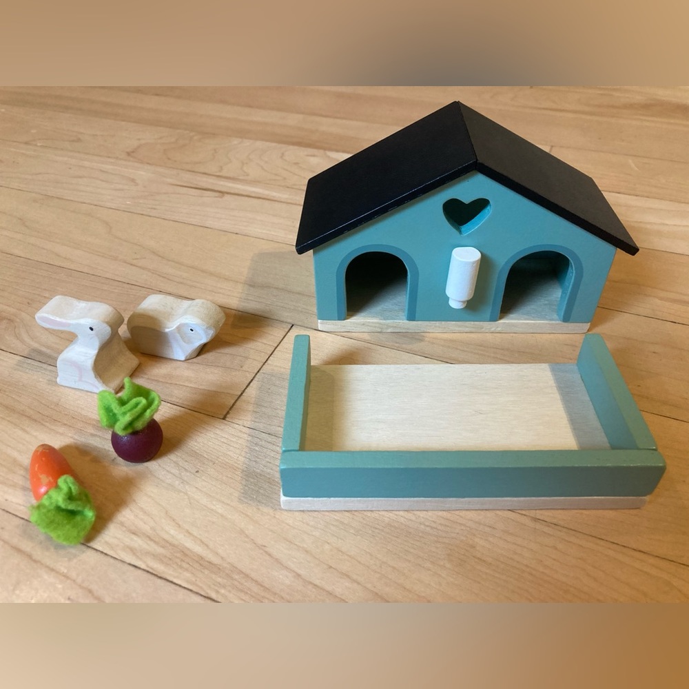 Children's Wooden Bunny House Playset in Teal and Black